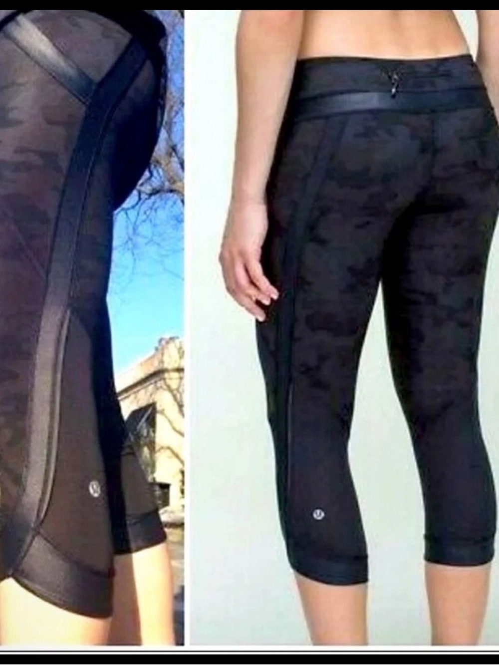 Lululemon Chase me crop II Black Camo black trim. EC!!